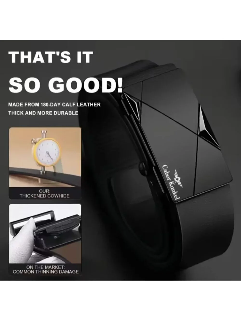 Elegant Fashion Men Belt Black Triangle Alloy Buckle Black Length 50.5